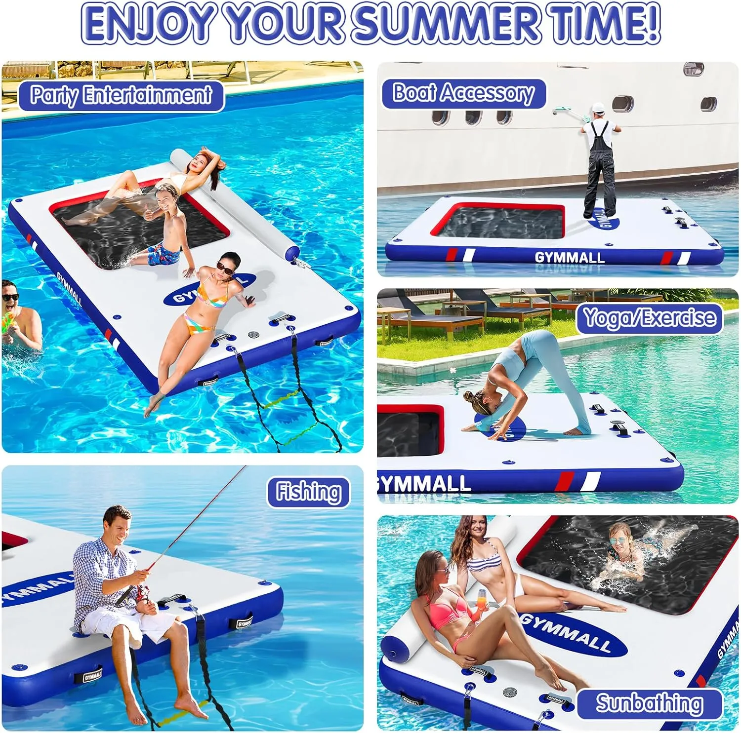 Inflatable Floating Dock, Inflatable Dock Floating Platform with Mesh, Non-Slip EVA Platform and Rope Ladder, Inflatable Water Floating Dock Island Raft for Boats, Pool, Lake, Beach, Ocean