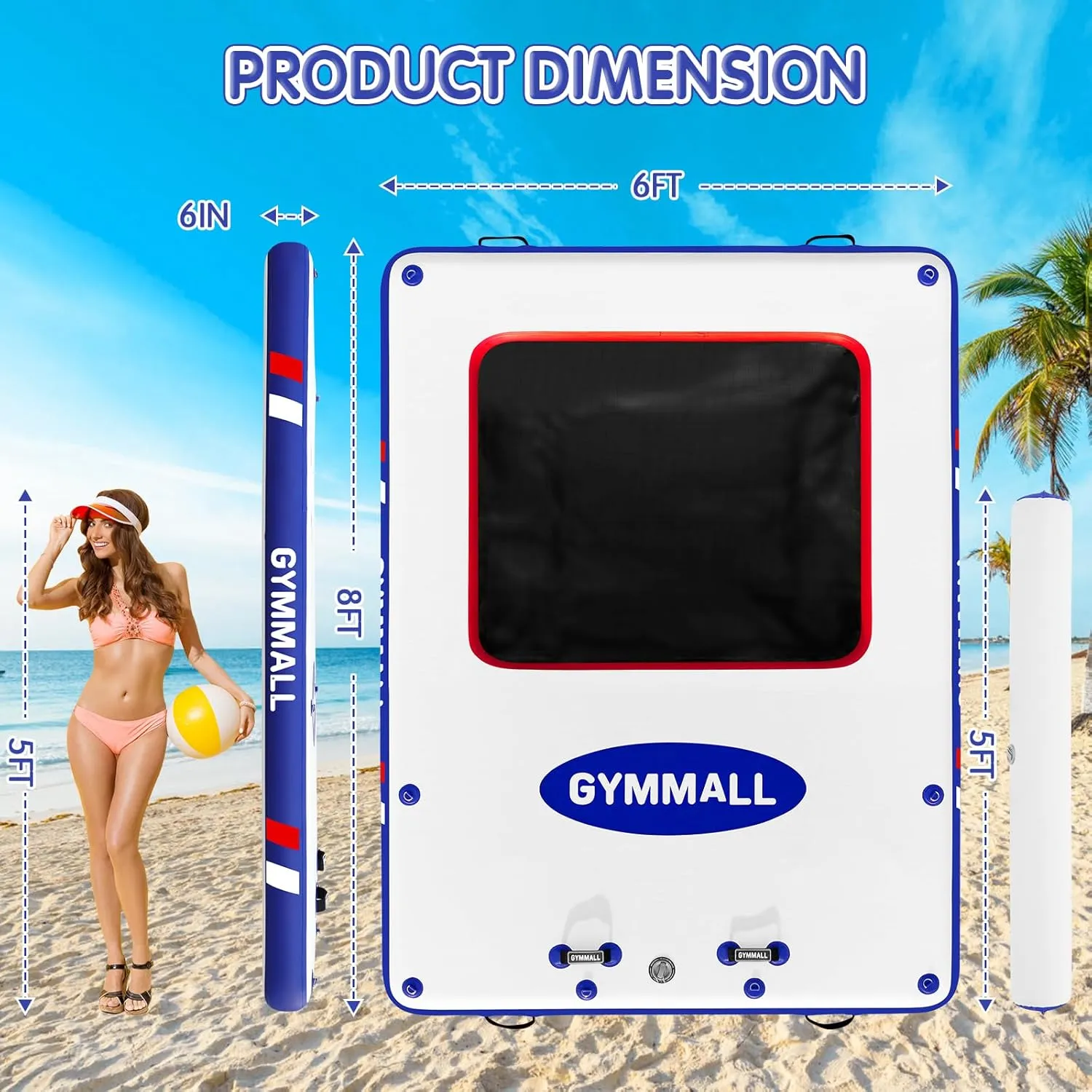 Inflatable Floating Dock, Inflatable Dock Floating Platform with Mesh, Non-Slip EVA Platform and Rope Ladder, Inflatable Water Floating Dock Island Raft for Boats, Pool, Lake, Beach, Ocean