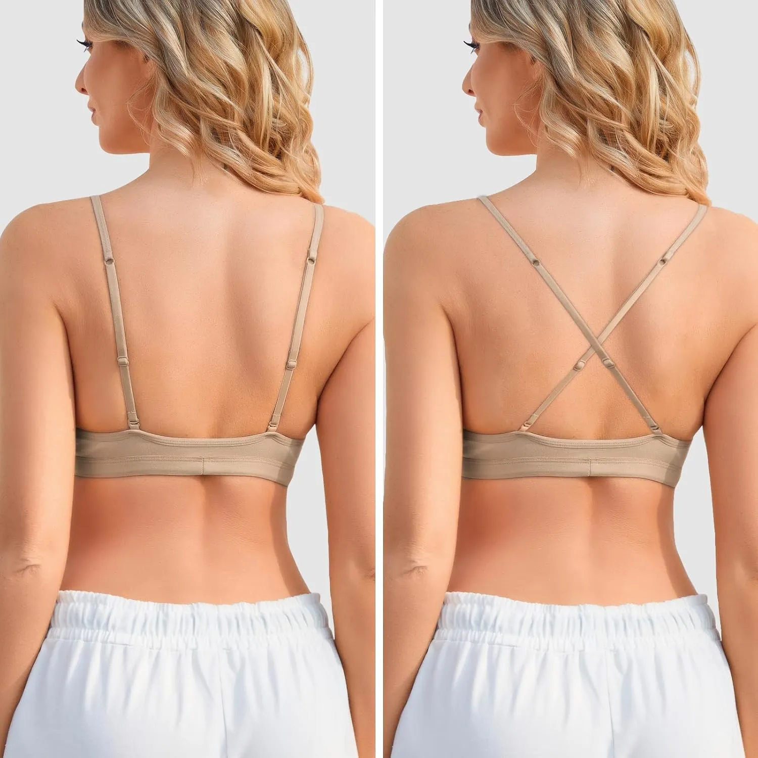 INIBUD Bralette for Women Removable Padded Bra Yoga Seamless V Neck Triangle Adjustable Straps Wireless
