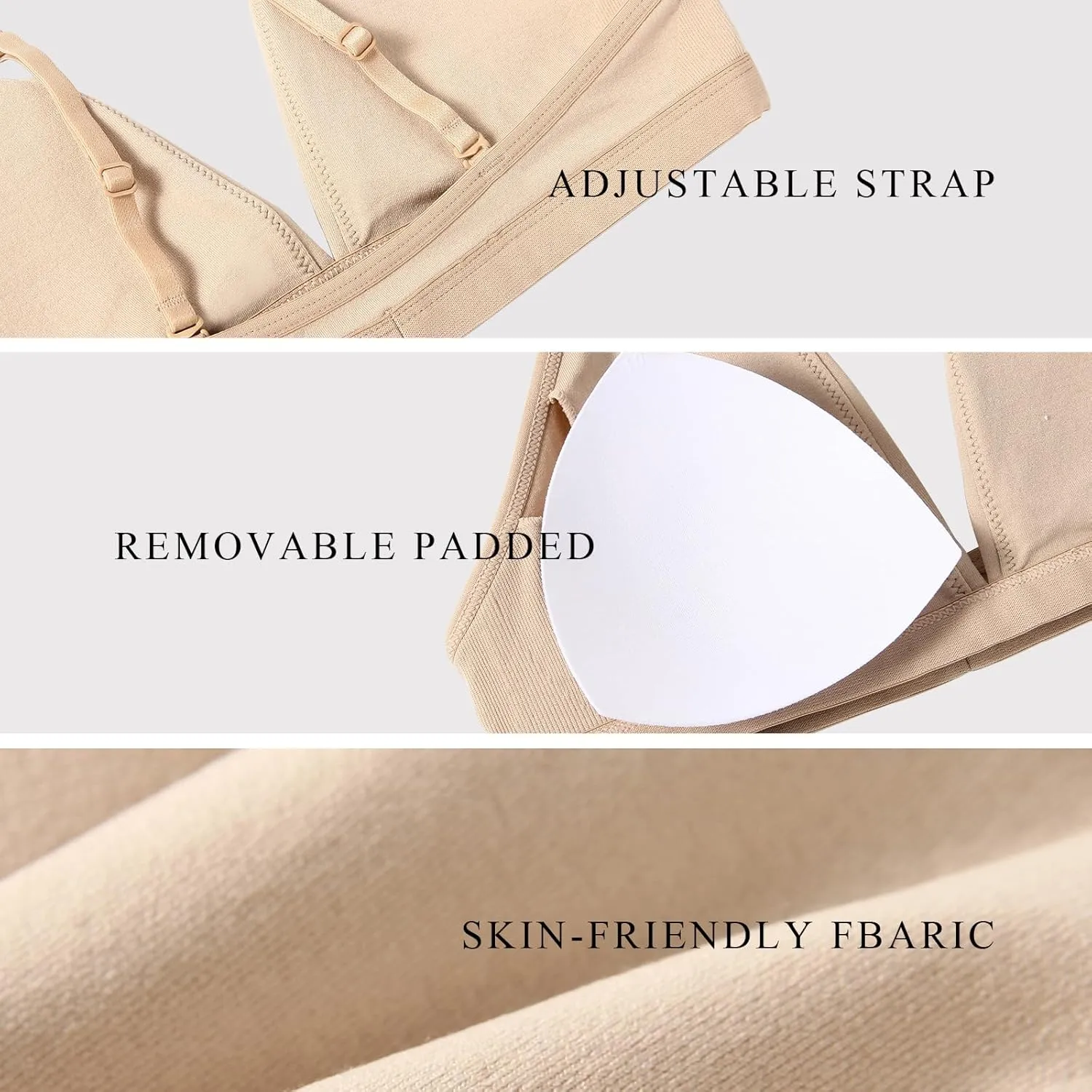 INIBUD Bralette for Women Removable Padded Bra Yoga Seamless V Neck Triangle Adjustable Straps Wireless