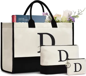 Initial Canvas Tote Bag Birthdays Gift for Women Mom Teacher Friend Bridesmaid,Custom for Wedding Beach Holidays