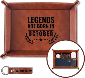 INNObeta Birthday Gifts for Men, Happy Birthday Valet Tray for Him, Male, Boyfriend, Son, Husband, Dad, Desktop Organizer PU Leather Tray - Legends are Born in October
