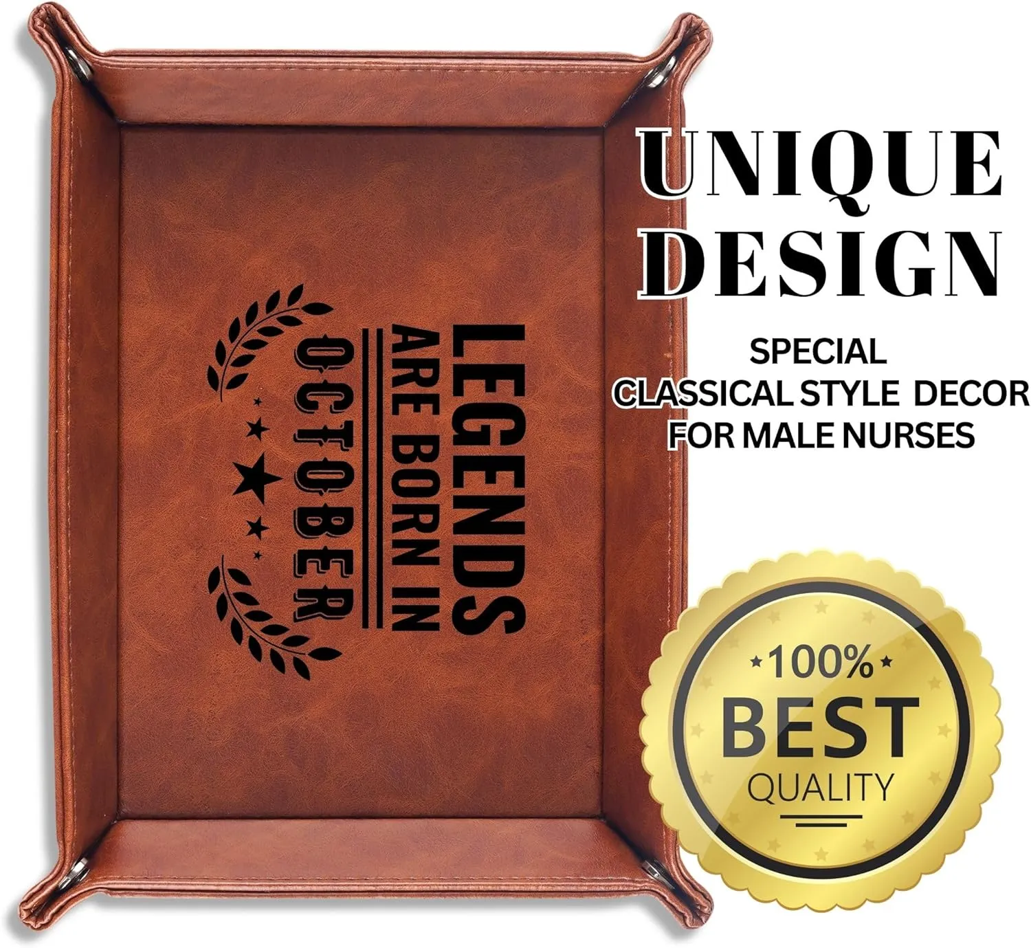 INNObeta Birthday Gifts for Men, Happy Birthday Valet Tray for Him, Male, Boyfriend, Son, Husband, Dad, Desktop Organizer PU Leather Tray - Legends are Born in October