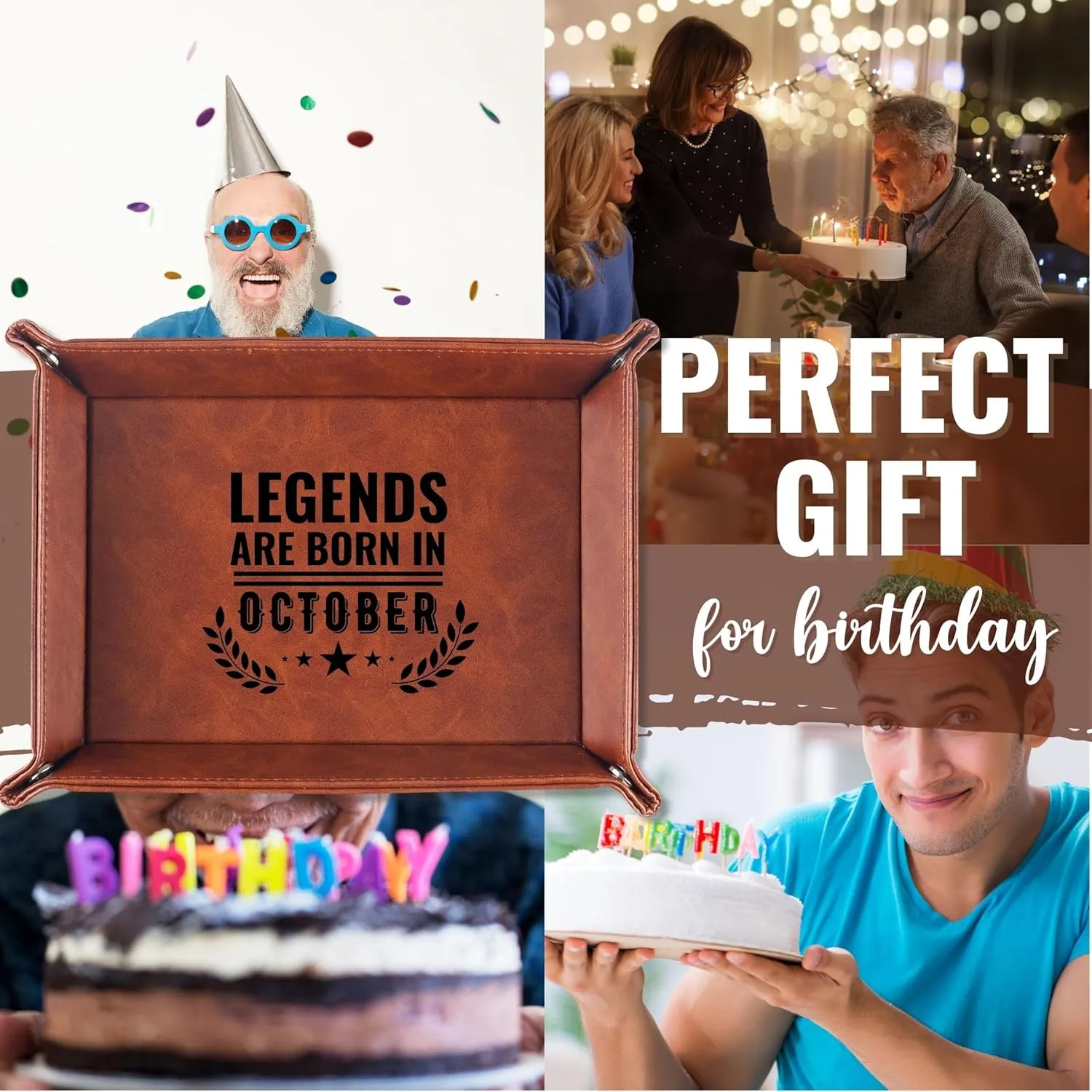 INNObeta Birthday Gifts for Men, Happy Birthday Valet Tray for Him, Male, Boyfriend, Son, Husband, Dad, Desktop Organizer PU Leather Tray - Legends are Born in October