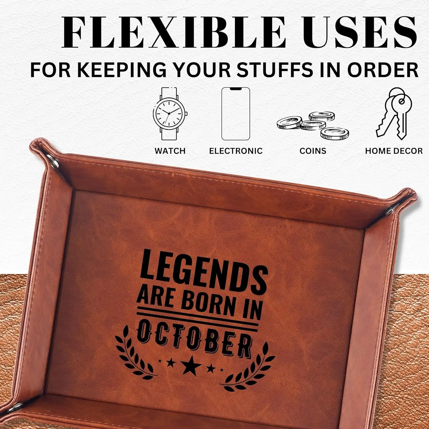 INNObeta Birthday Gifts for Men, Happy Birthday Valet Tray for Him, Male, Boyfriend, Son, Husband, Dad, Desktop Organizer PU Leather Tray - Legends are Born in October