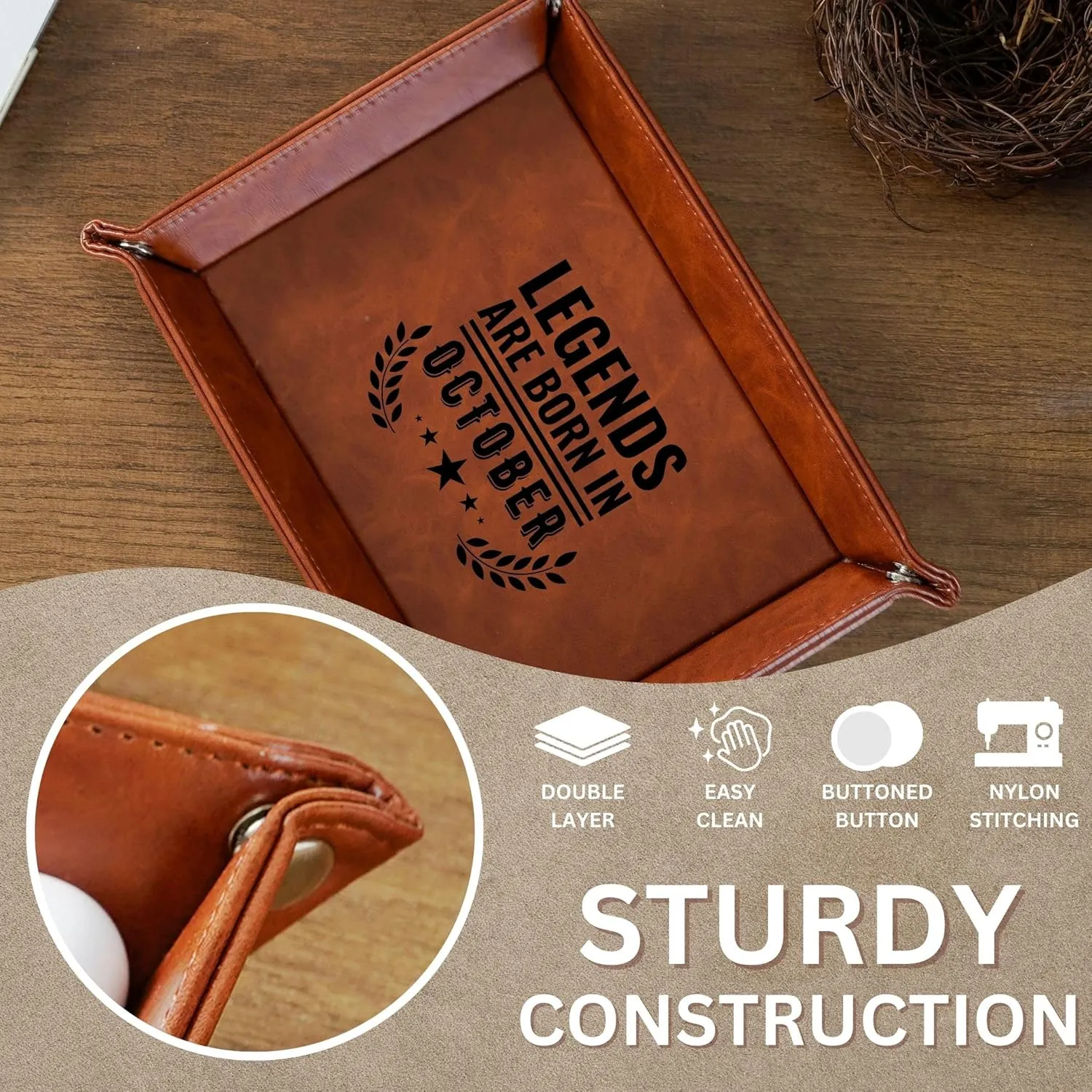 INNObeta Birthday Gifts for Men, Happy Birthday Valet Tray for Him, Male, Boyfriend, Son, Husband, Dad, Desktop Organizer PU Leather Tray - Legends are Born in October