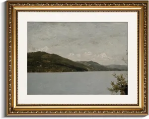InSimSea Retro Gold Framed Wall Art, Home Room Lake Nature Scenery Vintage Wall Decor, Canvas Print Artwork, Farmhouse Country Decor, Antique Picture Frame Landscape Paintings, 13x16 Inch