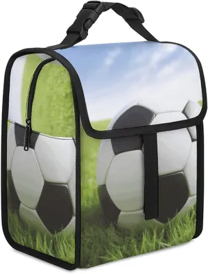 Insulated Lunch Bags for Women Men Reusable Soccer Ball On Grassy Lunch Box Cute Lunch Tote Bag for Office, Work,Travel