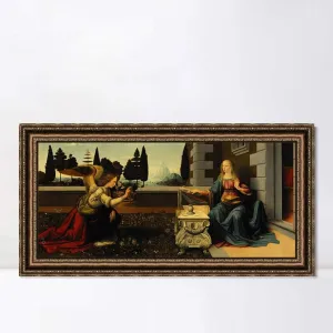 INVIN ART Framed Canvas Art Giclee Print Annunciation by Leonardo da Vinci Wall Art Living Room Home Office Decorations(Vintage Embossed Gold frame,20"x40")