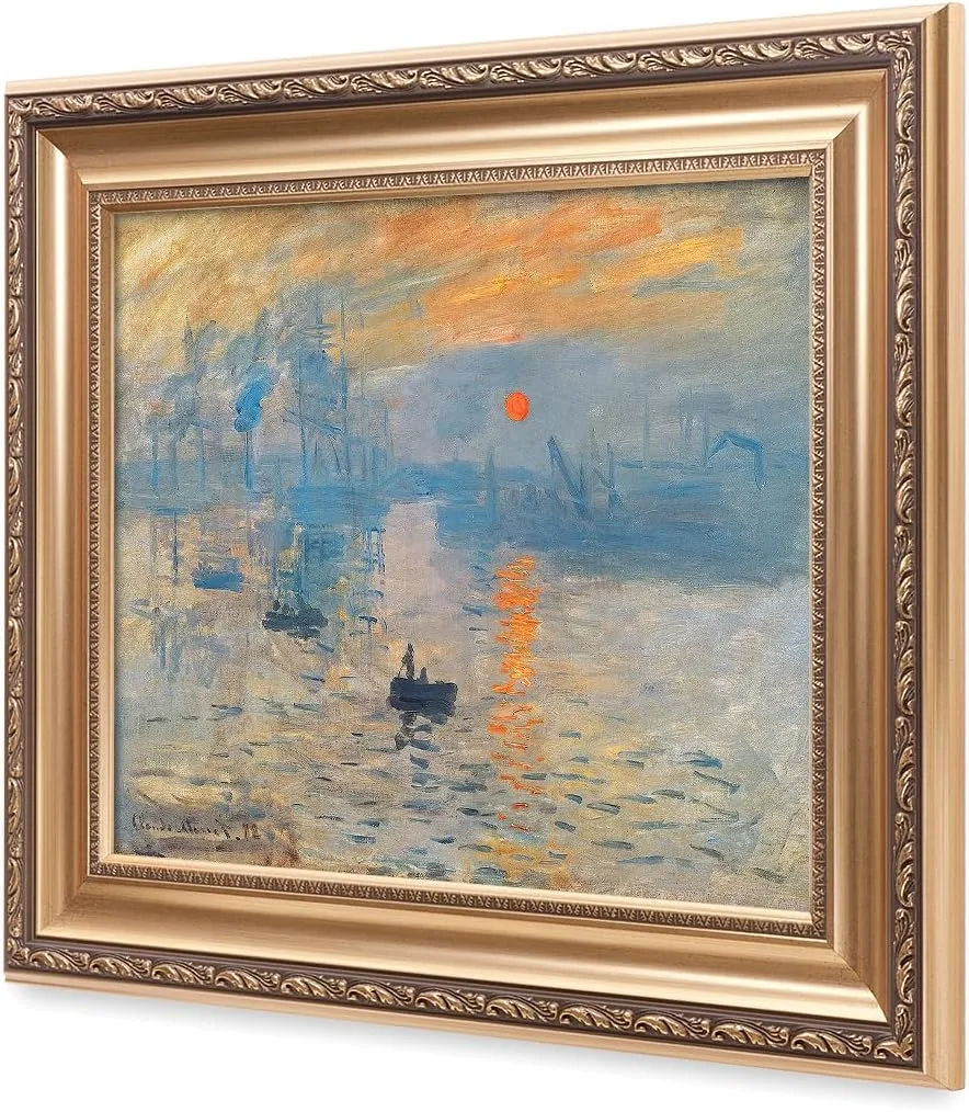 IPIC - Impression, Sunrise by Claude Monet, Giclee Prints Match with Classical Gold Frame, Monet Wall Art for Home Decor, Total Size w/Frame: 26" W x22 H