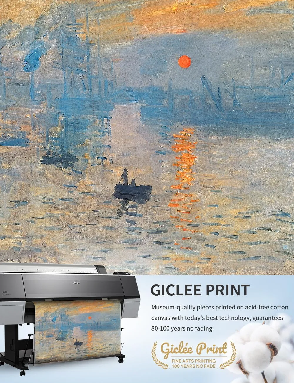 IPIC - Impression, Sunrise by Claude Monet, Giclee Prints Match with Classical Gold Frame, Monet Wall Art for Home Decor, Total Size w/Frame: 26" W x22 H
