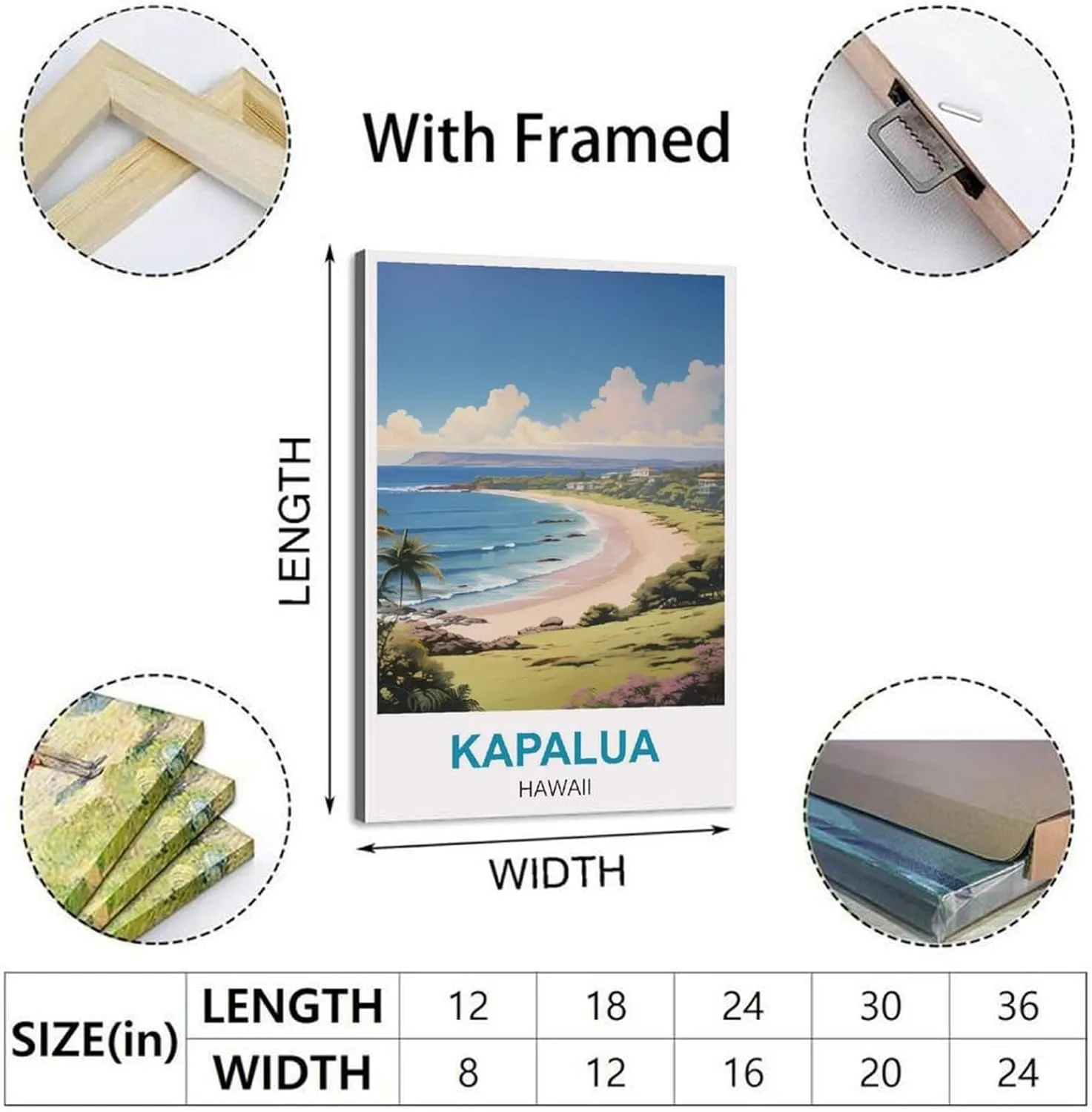 iPuzou Kapalua Hawaii Vintage Travel Posters 12x18inch(30x45cm) Canvas Painting Poster And Print Wall Art Picture for Living Room
