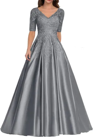 ISABUFEI Long Mother of The Brid Dresses Formal Evening Dress Lace Appliques Prom Dresses with Sleeves for Wedding