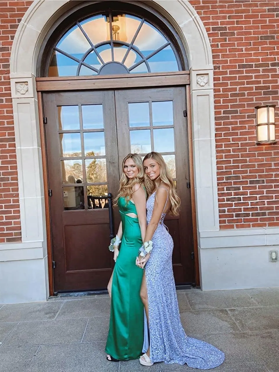 ISABUFEI Prom Dress Long Formal Evening Dresses Sequin V-Neck Wedding Guest Dresses Slit Prom Dressses