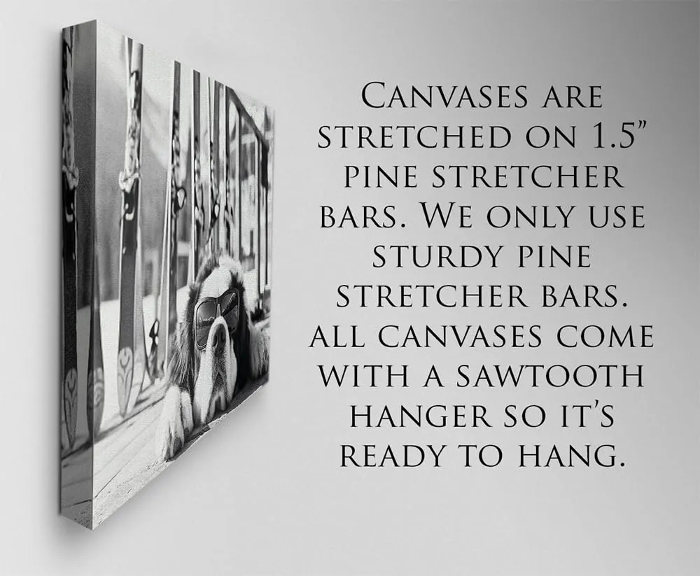 It Was a Long Run St. Bernard with Sunglasses Wall Art Ski Photo 16x20 Stretched Canvas Poster – Black & White Dog Ski Resort Print, Winter Sports Skiing Photography, Alpine Vacation Lodge Pet Décor