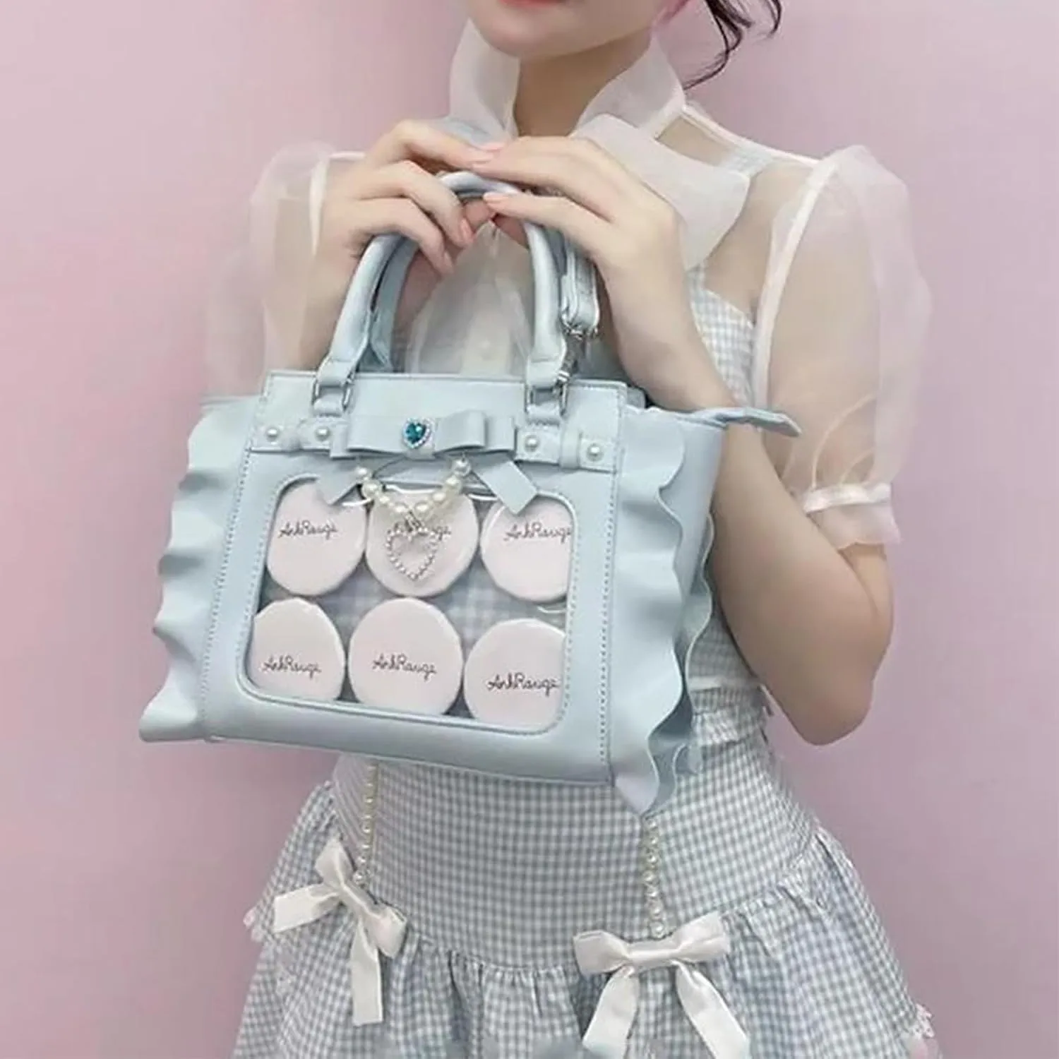 Ita Bag Pin Display Crossbody Bag Purse Aesthetic Handbag with Pearl Bow Ita Insert Display PU Leather Tote
