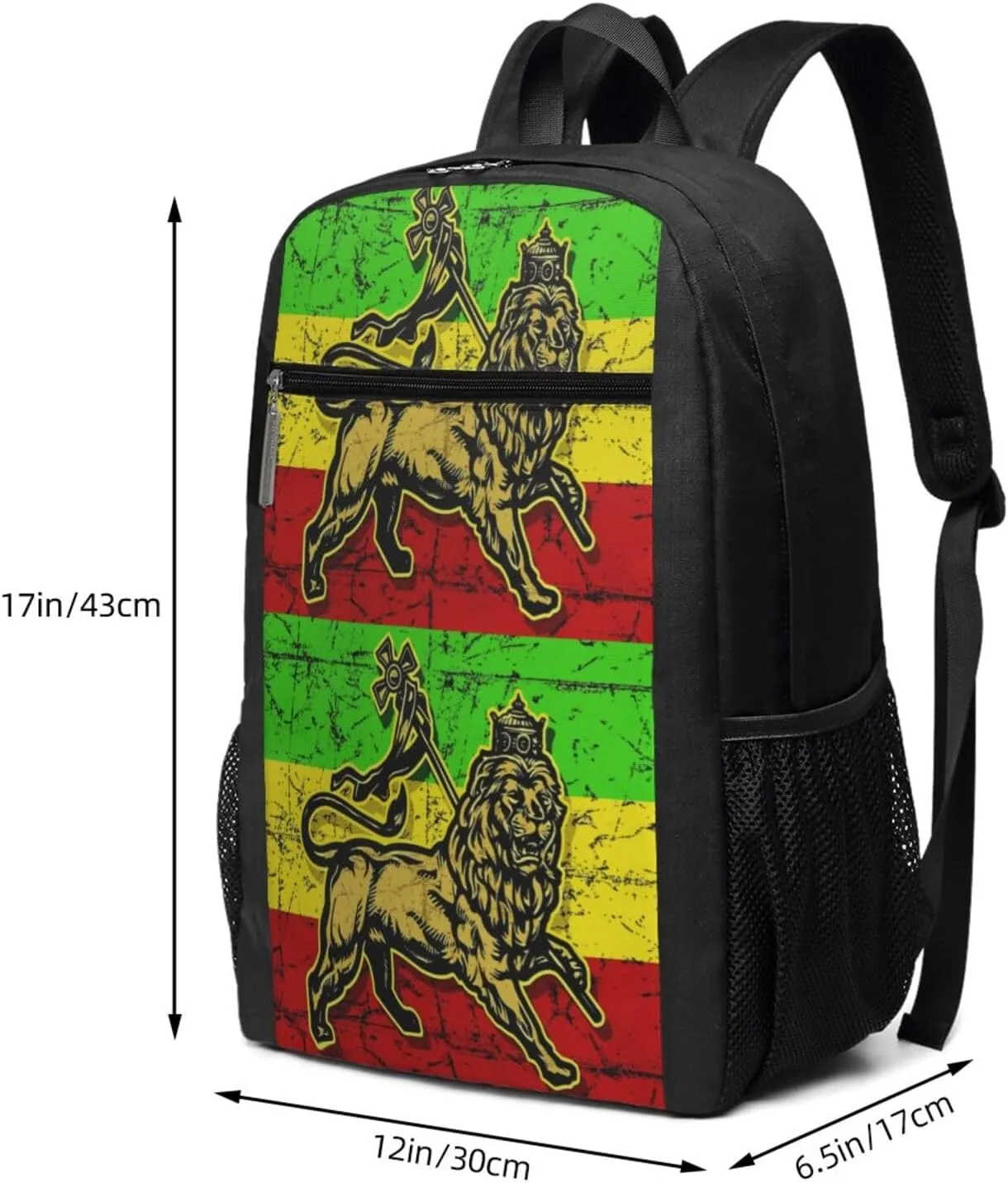 Jamaican Flag Rasta Reggae Judah Lion Casual Backpacks Sports Backpack Large Capacity Travel Rucksack Laptop Daypack with Multi-Pockets Adjustable Strap Work Bag for Hiking