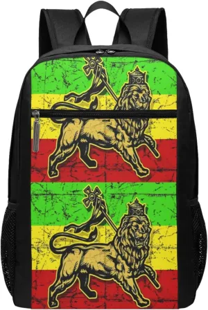 Jamaican Flag Rasta Reggae Judah Lion Casual Backpacks Sports Backpack Large Capacity Travel Rucksack Laptop Daypack with Multi-Pockets Adjustable Strap Work Bag for Hiking