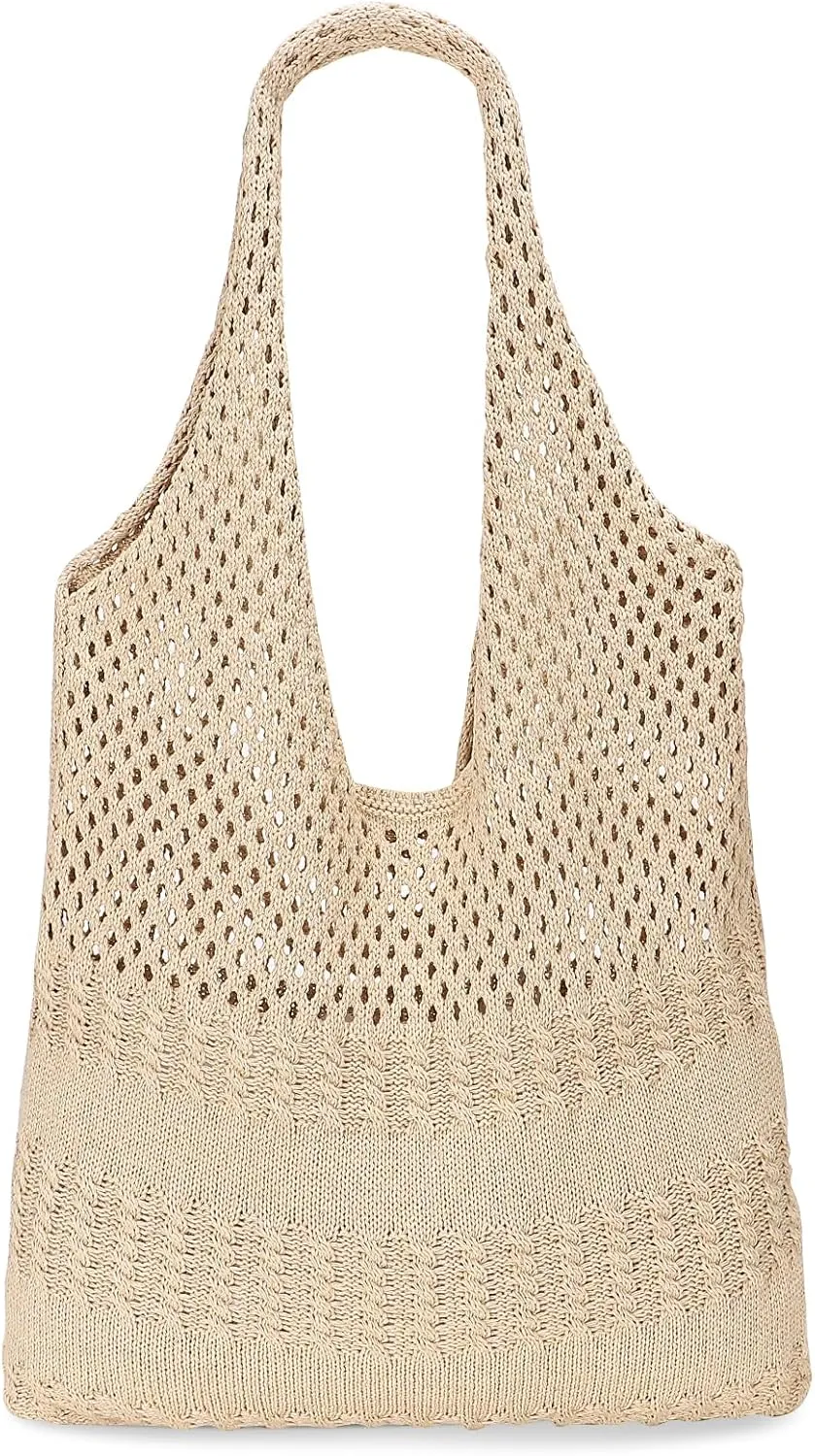 JASGOOD Crochet Beach Bags for Women Knit Summer Vacation Tote Bag Aesthetic Tote Boho Shoulder Handbag