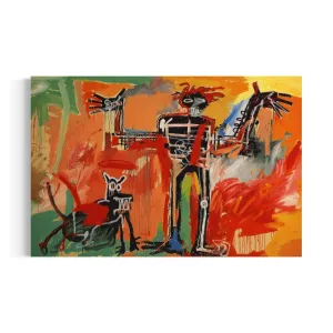Jean-Michel Basquiat Boy and Dog in a Johnnypump Canvas Print | Abstract Expressionist Wall Art | Graffiti-Inspired Poster for Home & Office Decor