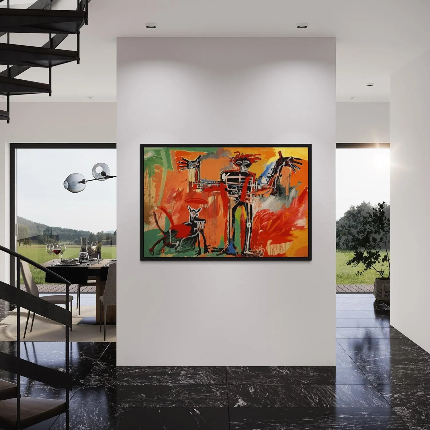 Jean-Michel Basquiat Boy and Dog in a Johnnypump Canvas Print | Abstract Expressionist Wall Art | Graffiti-Inspired Poster for Home & Office Decor