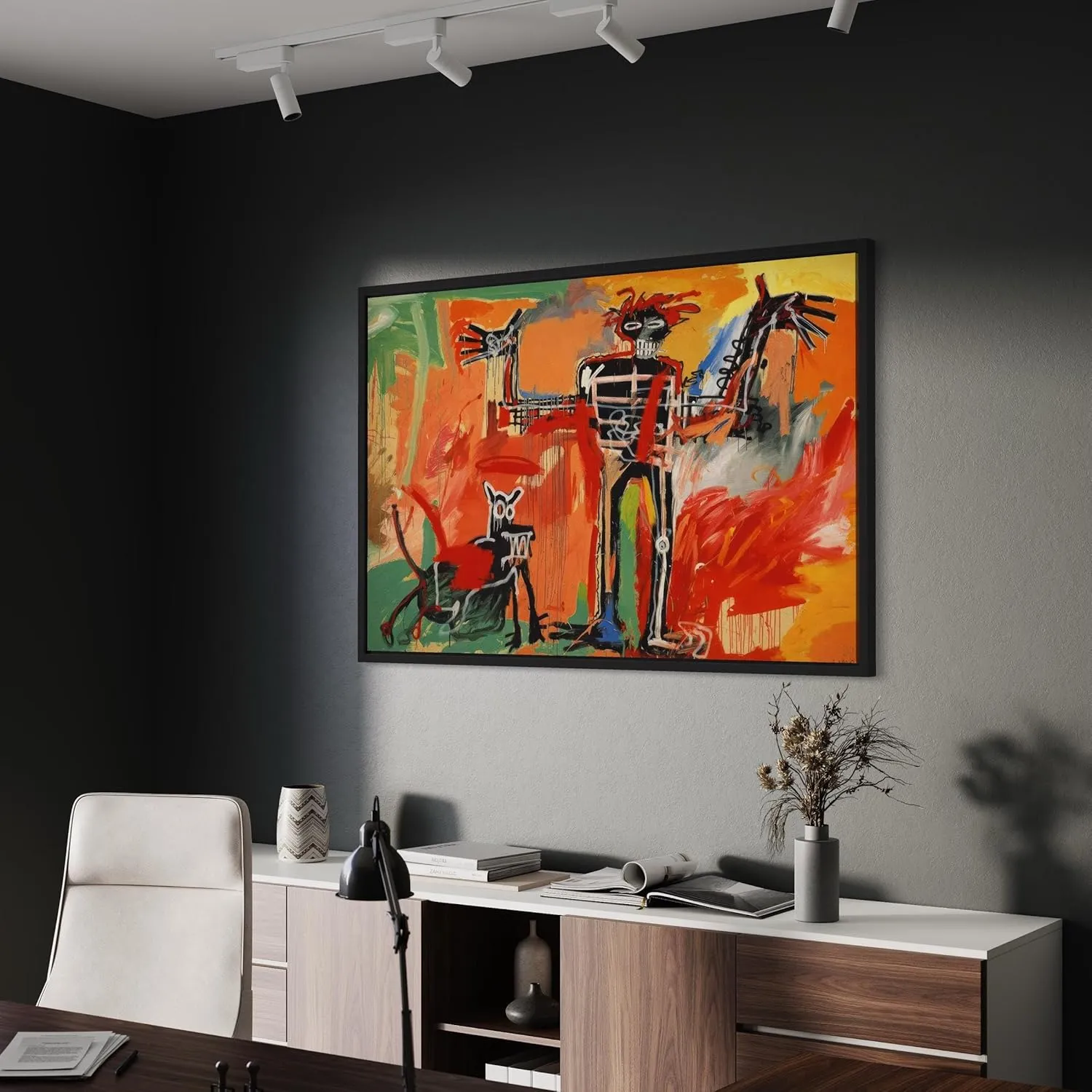 Jean-Michel Basquiat Boy and Dog in a Johnnypump Canvas Print | Abstract Expressionist Wall Art | Graffiti-Inspired Poster for Home & Office Decor