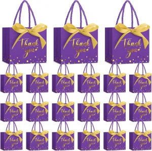 Jetec 45 Pcs Mini Paper Gift Bag Bulk 5.5 x 4.7 x 2.5'' Small Thank You Favor Bag with Handle Bow Ribbon for Valentine‘s Day Wedding Baby Bridal Shower Birthday Party(Purple/gold)
