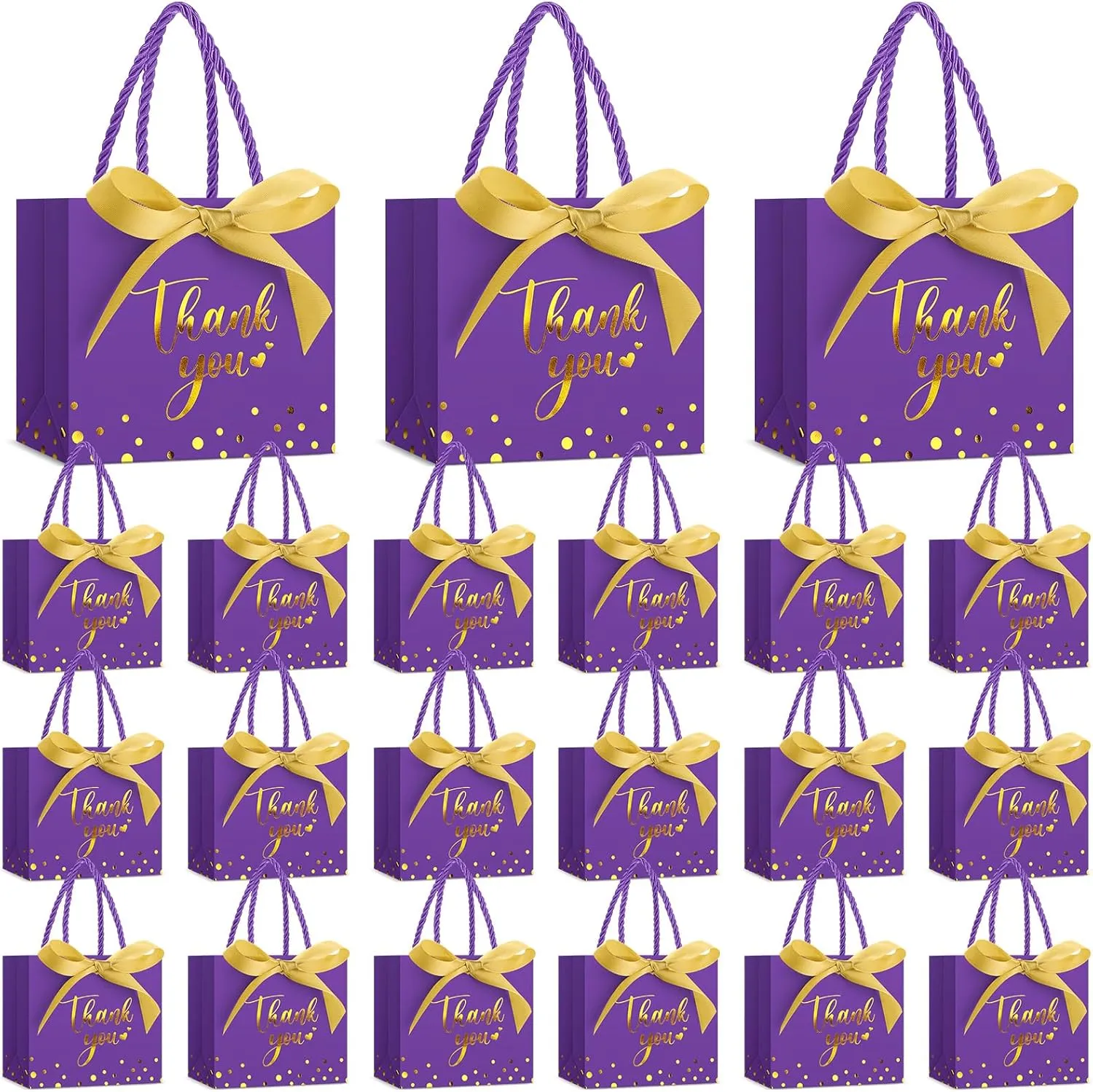 Jetec 45 Pcs Mini Paper Gift Bag Bulk 5.5 x 4.7 x 2.5'' Small Thank You Favor Bag with Handle Bow Ribbon for Valentine‘s Day Wedding Baby Bridal Shower Birthday Party(Purple/gold)
