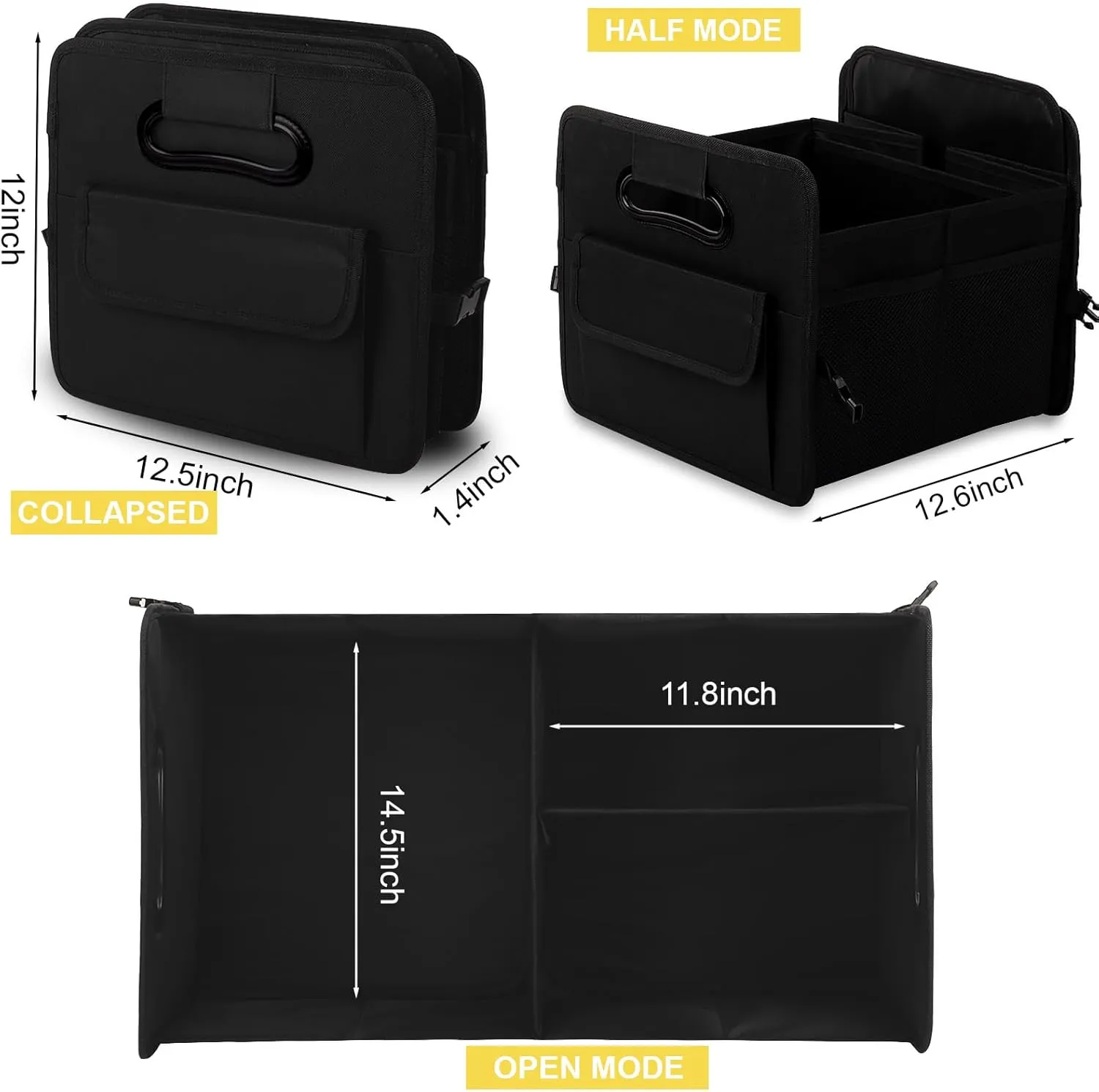 JiatuA Car Trunk Organizer, Car Organizers and Storage Collapsible Multi Compartment Container Box, Adjustable Car Accessories for SUV Sedan Truck, Large Size, Black