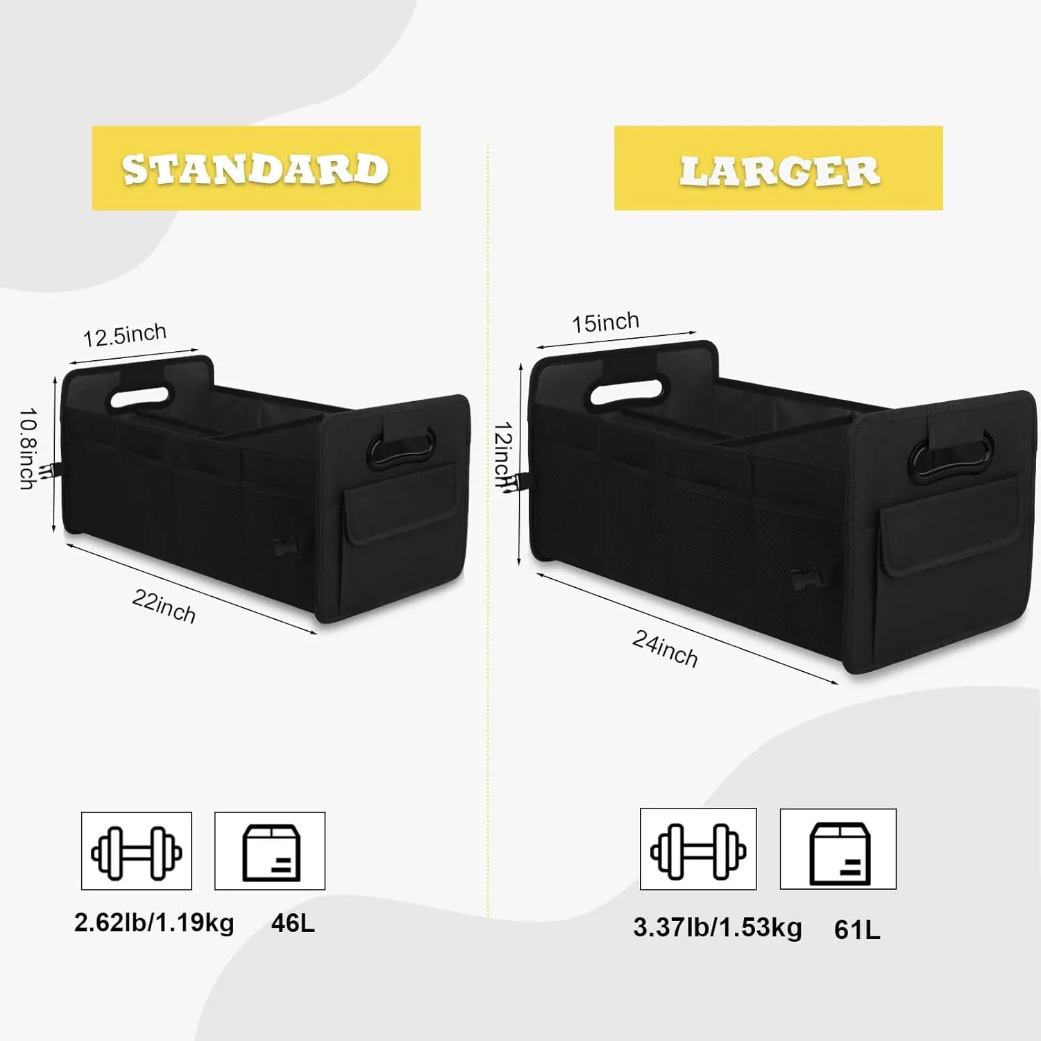 JiatuA Car Trunk Organizer, Car Organizers and Storage Collapsible Multi Compartment Container Box, Adjustable Car Accessories for SUV Sedan Truck, Standard Size, Black