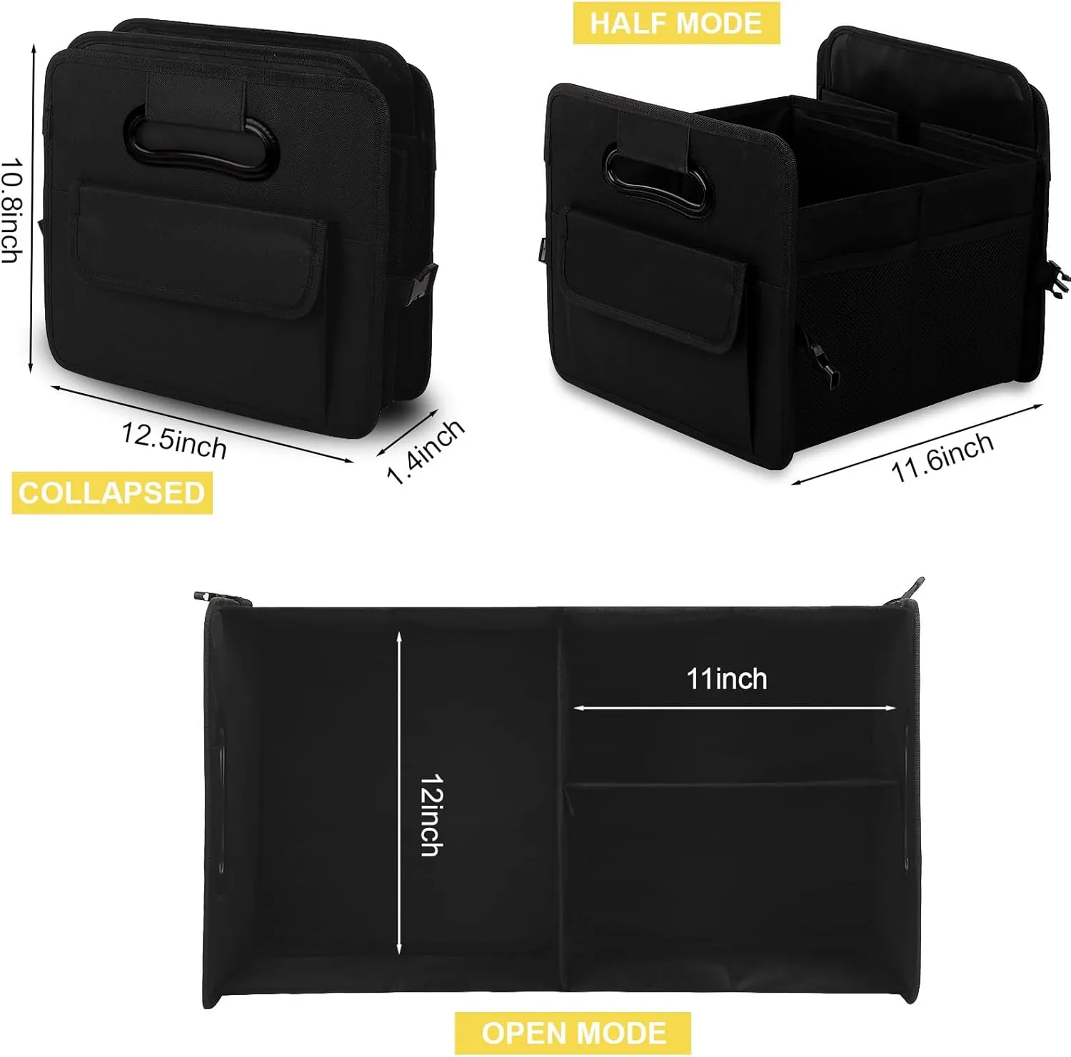 JiatuA Car Trunk Organizer, Car Organizers and Storage Collapsible Multi Compartment Container Box, Adjustable Car Accessories for SUV Sedan Truck, Standard Size, Black