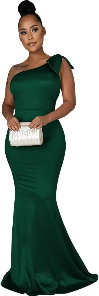 JTNFairy Women's Sexy Ruffle Sleeveless One Shoulder Bodycon Dresses Classy Pencil Curvy Party Evening Long Formal Dress