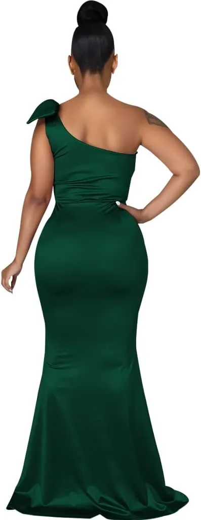 JTNFairy Women's Sexy Ruffle Sleeveless One Shoulder Bodycon Dresses Classy Pencil Curvy Party Evening Long Formal Dress