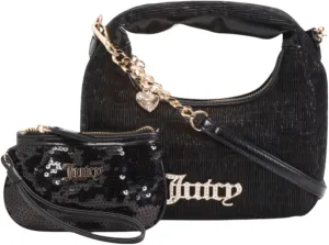 Juicy Couture Women’s 3 Piece Sequin Mini Hobo Bag with Wristlet and Keychain Gift Set