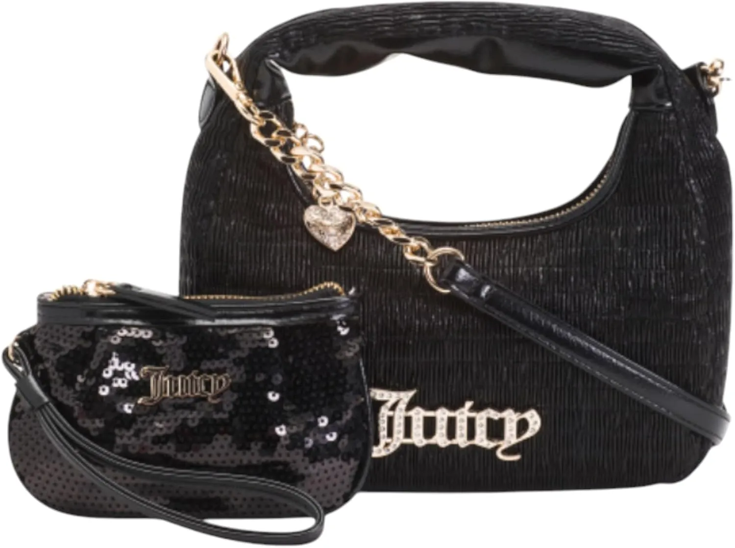 Juicy Couture Women’s 3 Piece Sequin Mini Hobo Bag with Wristlet and Keychain Gift Set