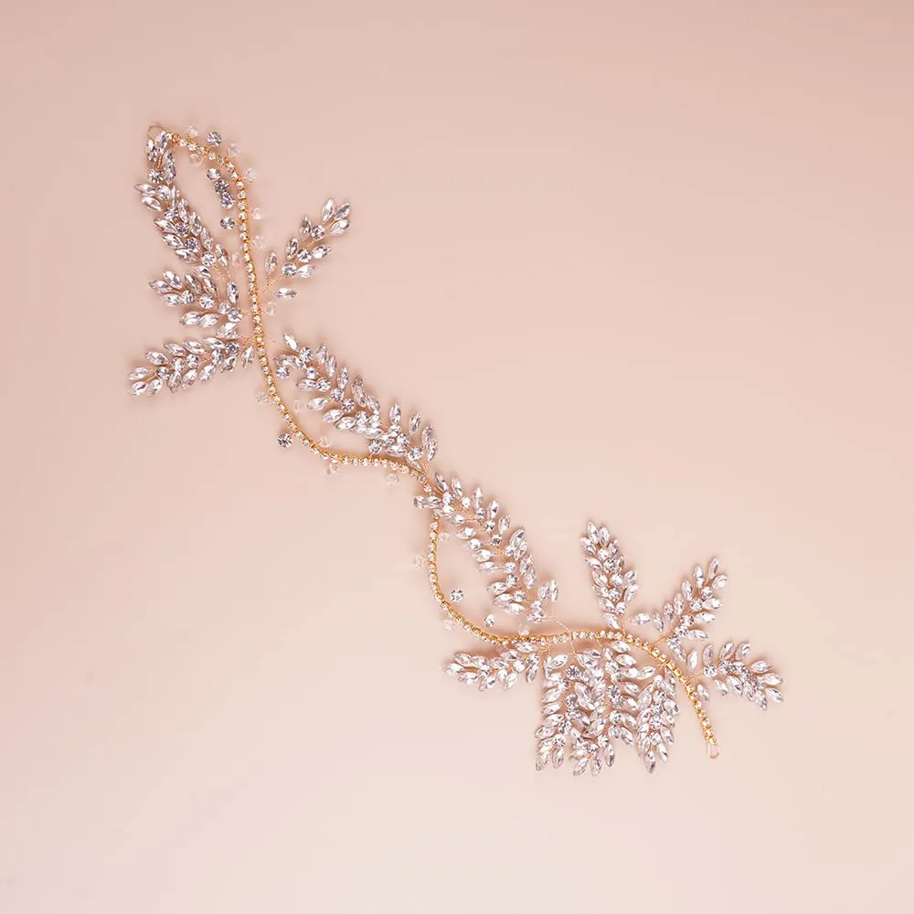 Jumwrit Rhinestone Wedding Headband Handmade Crystal Headband Bridal Headpiece Party Hair Accessories for Wedding Bride Bridesmaid（Gold）