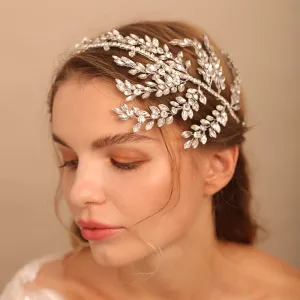 Jumwrit Rhinestone Wedding Headband Handmade Crystal Headband Bridal Headpiece Party Hair Accessories for Wedding Bride Bridesmaid（Gold）