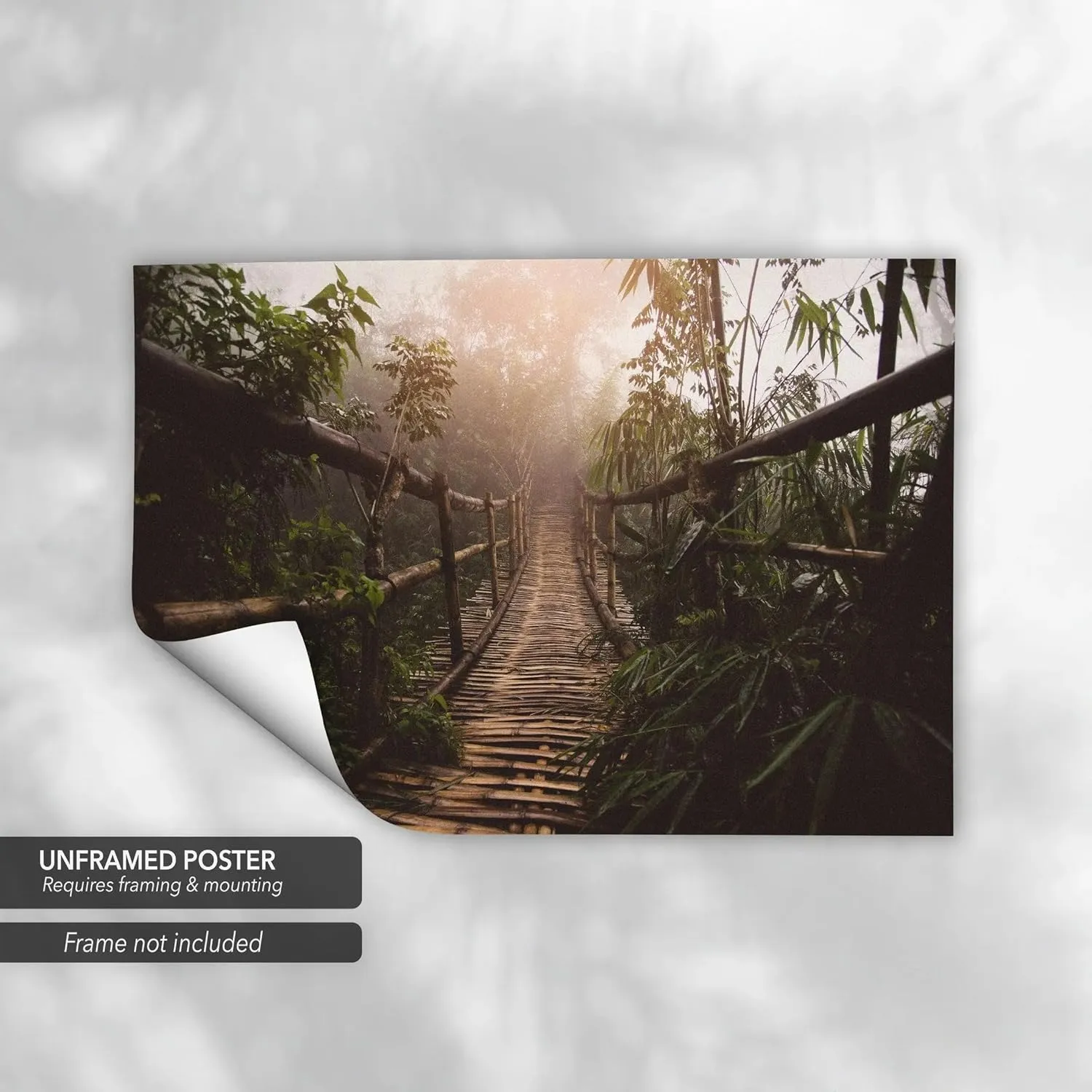 Jungle Journey Rope Bridge Canvas | Nature Wall Art Print, Adventure-Themed Home & Office Decor