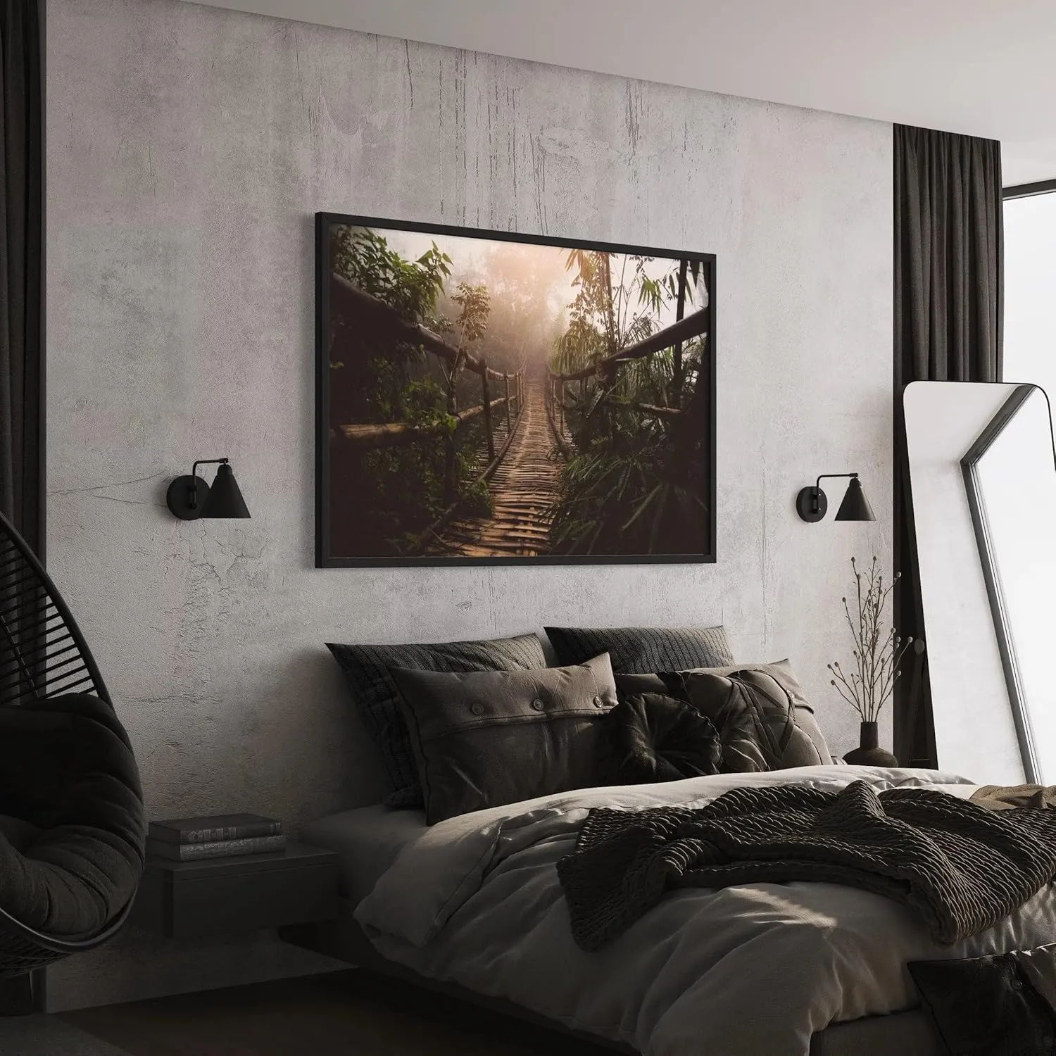 Jungle Journey Rope Bridge Canvas | Nature Wall Art Print, Adventure-Themed Home & Office Decor