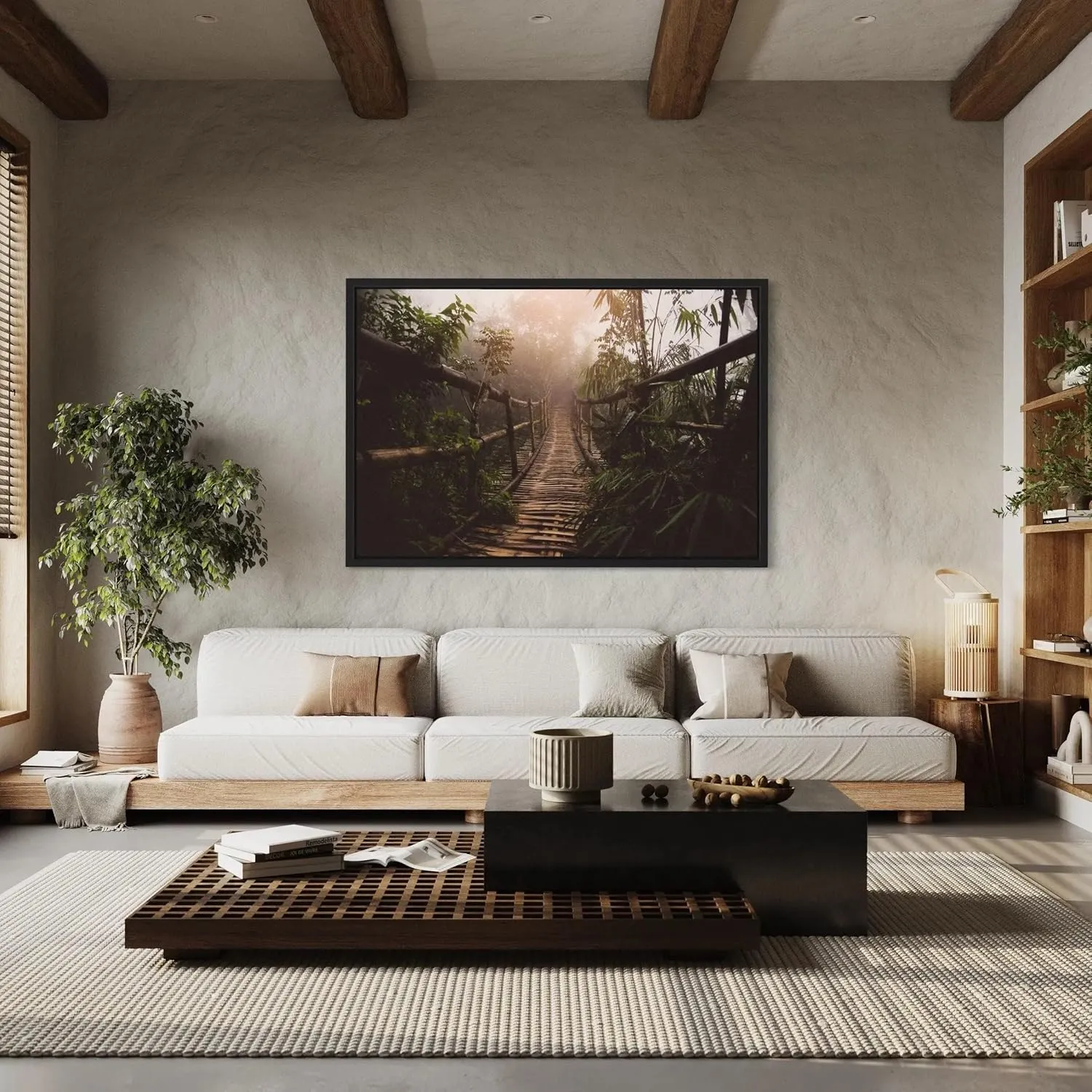 Jungle Journey Rope Bridge Canvas | Nature Wall Art Print, Adventure-Themed Home & Office Decor