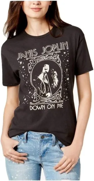 Junk Food Women's Janis Joplin Graphic Cotton Down on Me T-Shirt, Black, Medium/Large