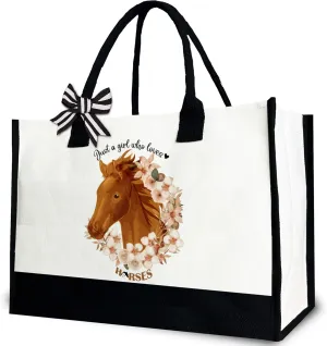 Just a Girl Who Loves Horses Tote Bag for Women, Horse Lover Canvas Tote Bag Gift for Her, Friend, Bestie, Mother, Sister, 12x17 inch