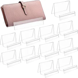 JUXYES Pack of 12 Clear Acrylic Wallet Display Stand Holder, Purse Display Stand Handbag Display Rack Shoulder Bag Purse Stand for Boutique, Retail Countertop Acrylic Display Stand for Handbags Wallet
