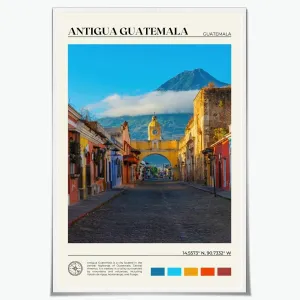 JYscillate Antigua Guatemala Cityscape Wall Art Natural poster Vintage Landscape picture Canvas Print Urban Landmark Wall Decor for Living Room，Bedroom，Office Gallery 16x24inch Unframed