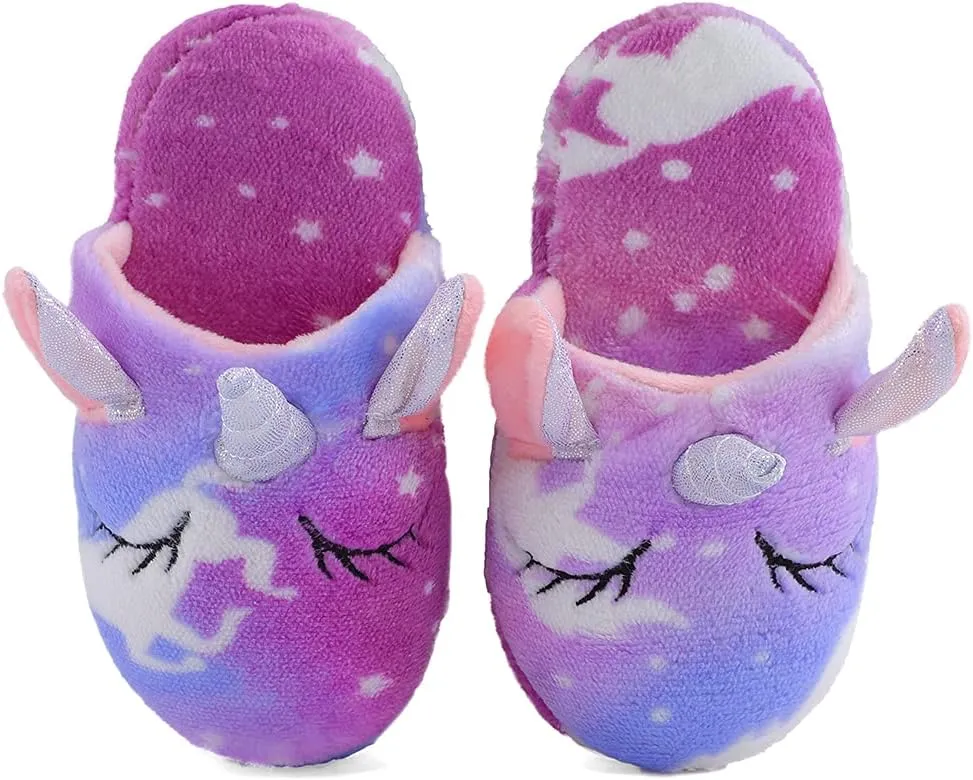 KAKU NANU Kids Slippers Fluffy Warm Rainbow Shoes Memory Foam Home Slides for Girls Boys