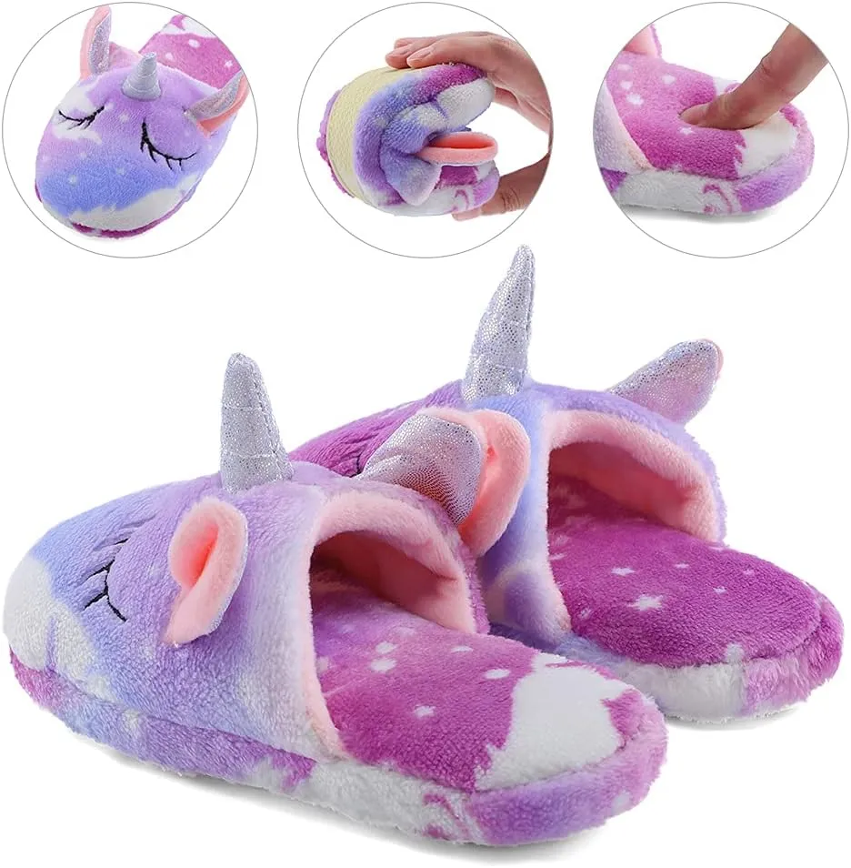 KAKU NANU Kids Slippers Fluffy Warm Rainbow Shoes Memory Foam Home Slides for Girls Boys