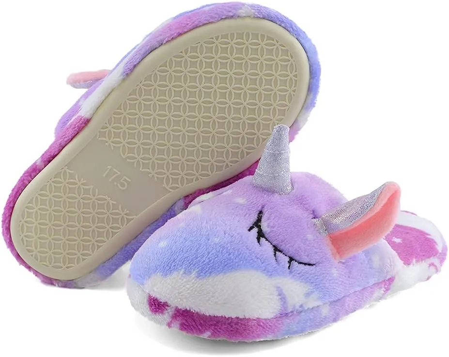 KAKU NANU Kids Slippers Fluffy Warm Rainbow Shoes Memory Foam Home Slides for Girls Boys