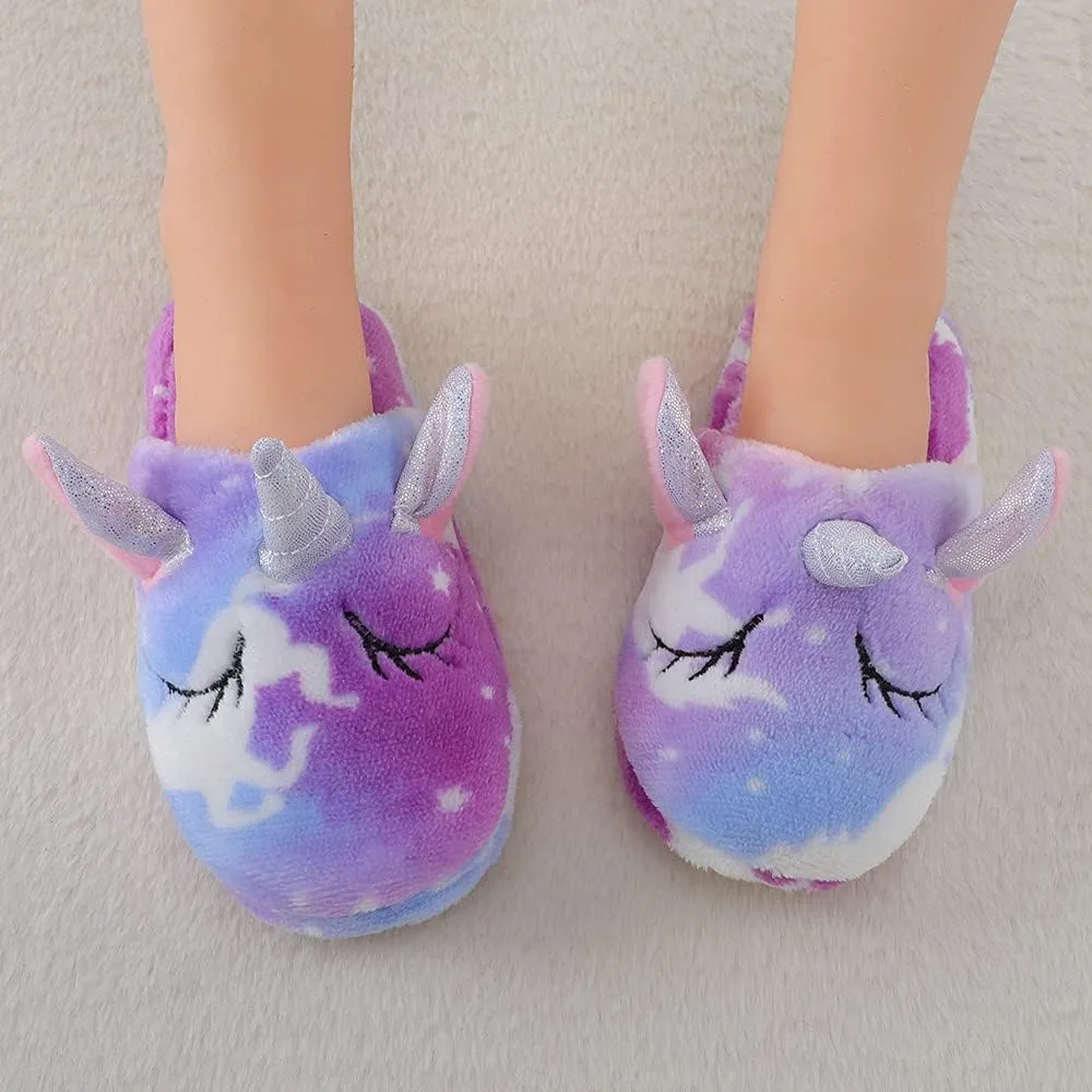 KAKU NANU Kids Slippers Fluffy Warm Rainbow Shoes Memory Foam Home Slides for Girls Boys
