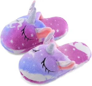 KAKU NANU Kids Slippers Fluffy Warm Rainbow Shoes Memory Foam Home Slides for Girls Boys