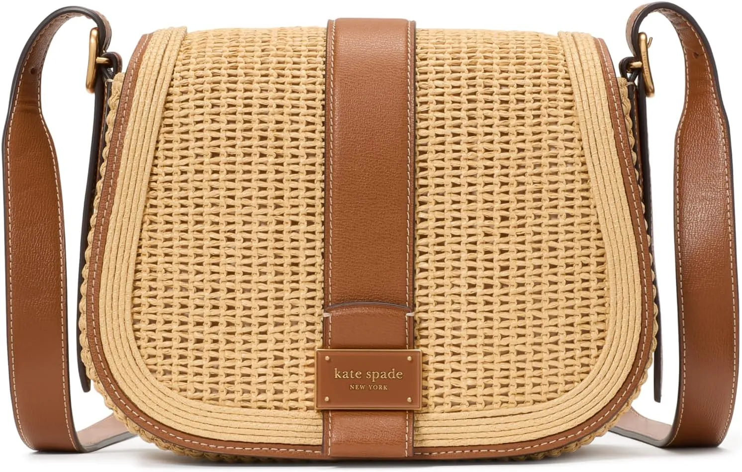 kate spade new york Nouveau Straw Medium Saddle Bag, Cavern Clay Multi